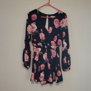 GB Girls Black and Pink Floral Romper